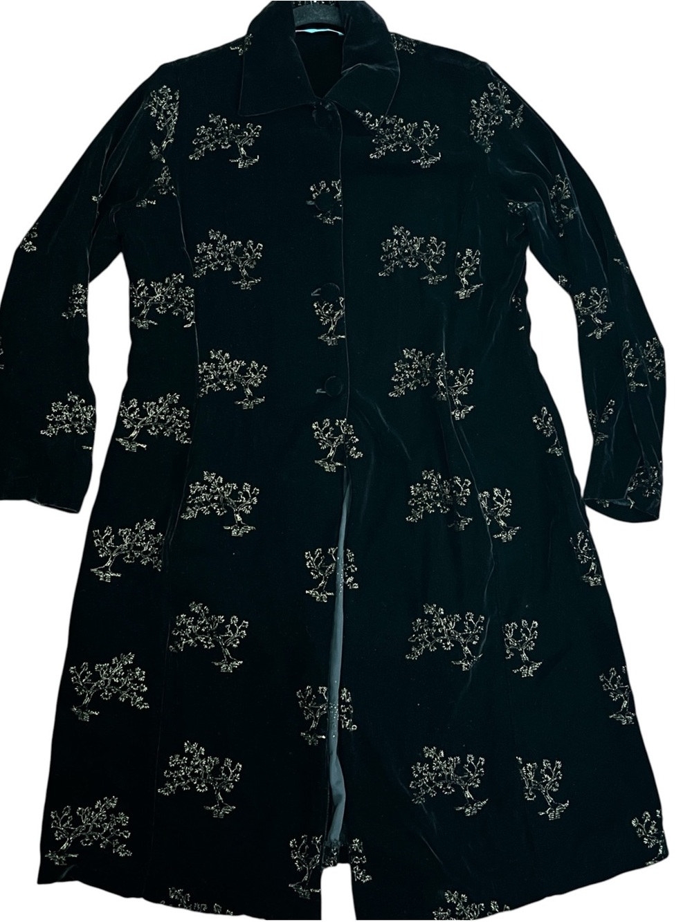 Johnny Was Velvet Duster Coat XL Black Gold Embroidered Long Jacket Boho